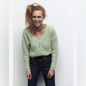 Zara Button Down Cardigan - Pastel Mint Green Sz M